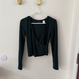 Aerie Green Wrap Blouse with Long Sleeves